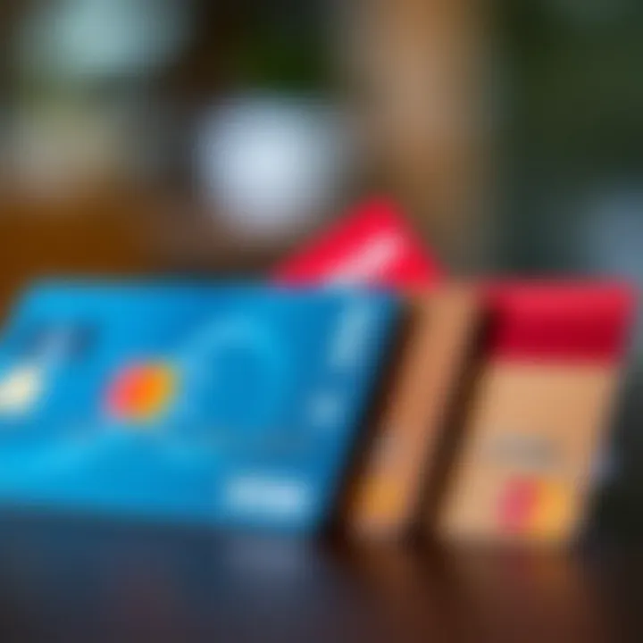 An illustration of various credit cards lined up, showcasing different types