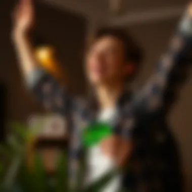 A young individual celebrating financial success after choosing the right credit card