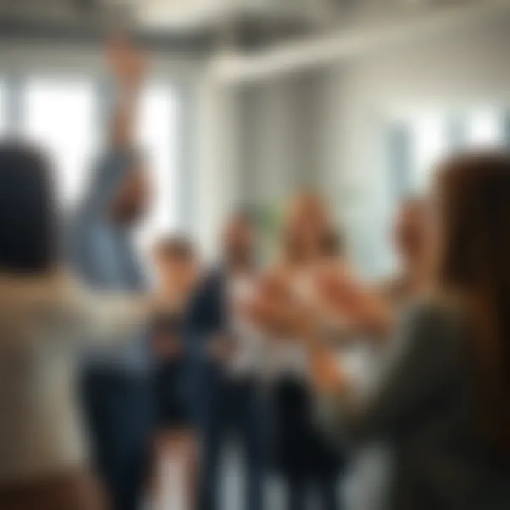 A team celebrating successful onboarding of new staff