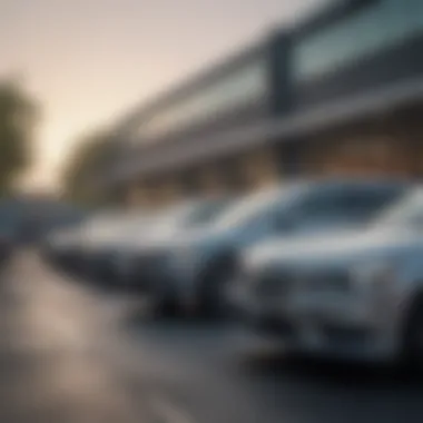 Fleet of cars parked outside a business facility