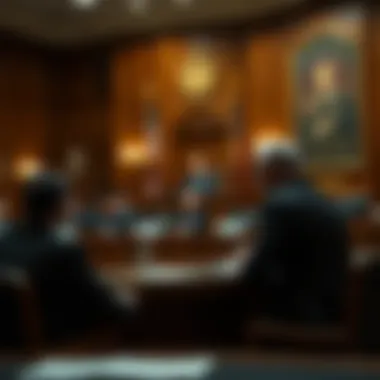 Legal ramifications represented through courtroom imagery