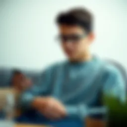 A young individual studying credit card options