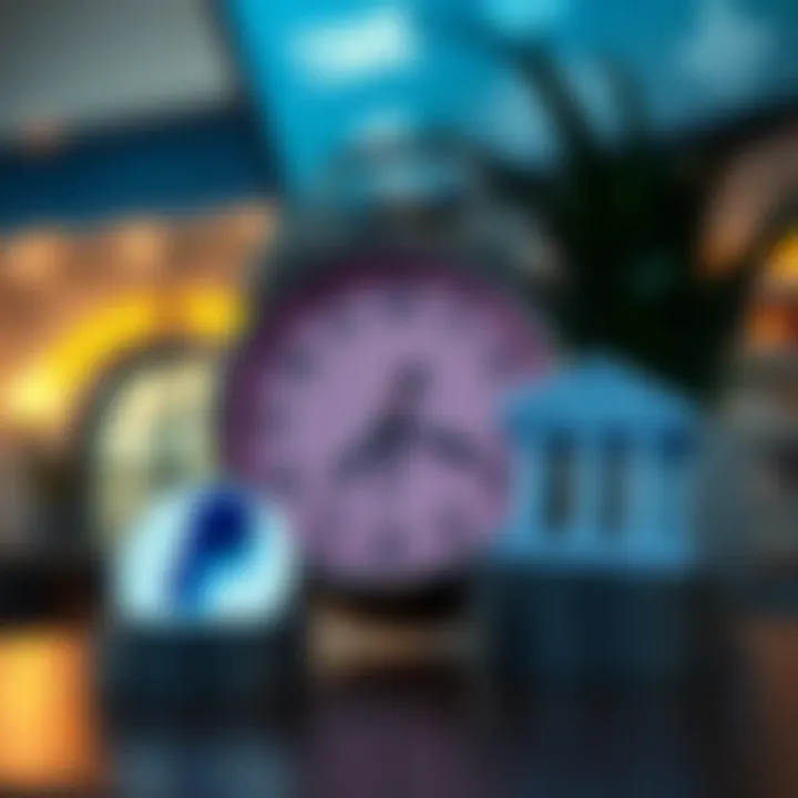 Transfer Time Insights A clock symbolizing transfer time with PayPal and bank icons