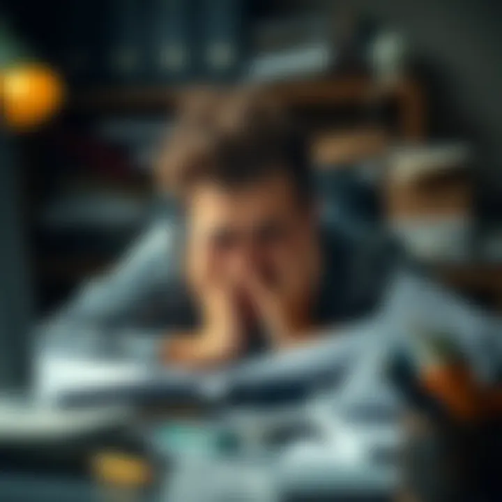 Stress and anxiety depicted through a cluttered desk