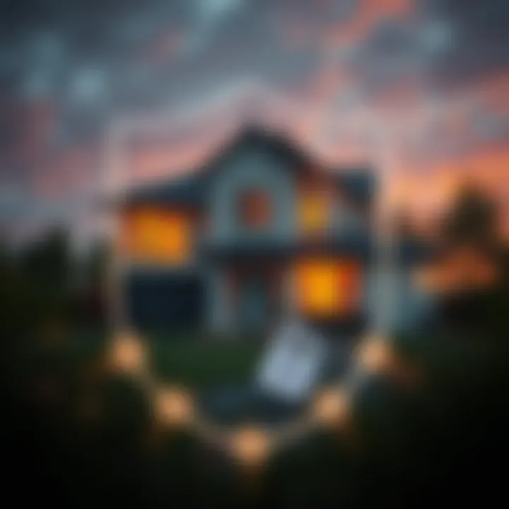 A modern house surrounded by a protective shield symbolizing safety