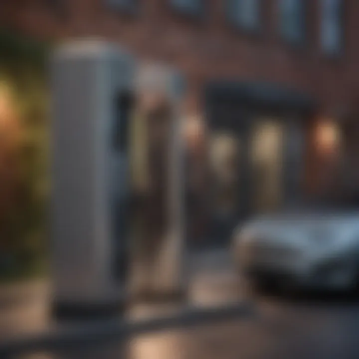 Tesla vehicle charging station in an urban setting